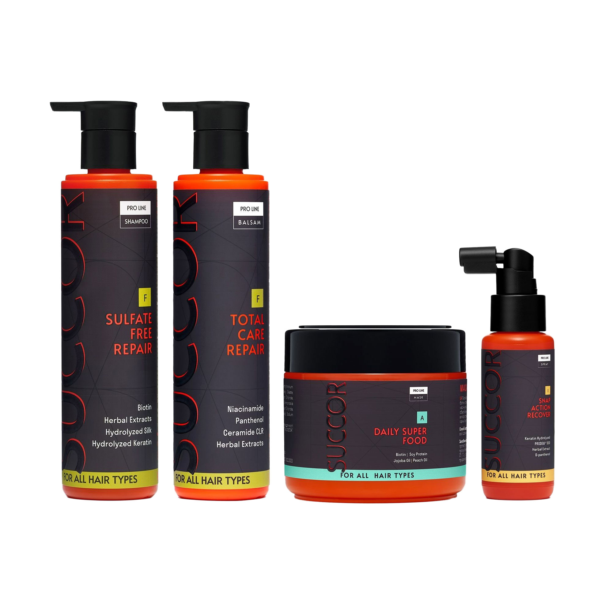 Уцінка! Набір для волосся Succor Soft Care Set (шампунь, 250 мл + бальзам, 250 мл + маска, 300 мл + спрей, 60 мл)